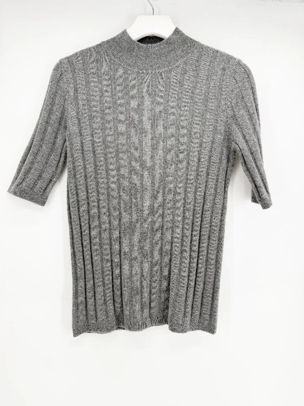 Neiman Marcus Cashmere Collection Cashmere Ribbed Mock Neck Sweater - Picture 2 of 7